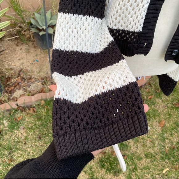 H&M Knitted Black & White Striped Cropped Cardigan NEW - Picture 4 of 8